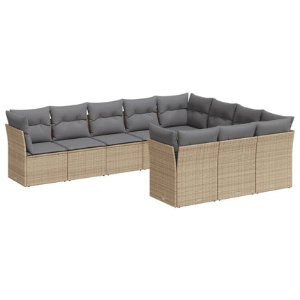 Soffgrupp för trädgård med dynor 10 delar beige konstrotting