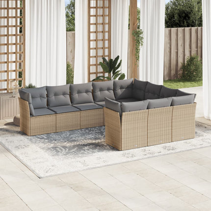 Soffgrupp för trädgård med dynor 10 delar beige konstrotting