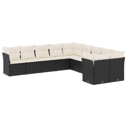 Loungegrupp 10 delar med svarta dynor konstrotting