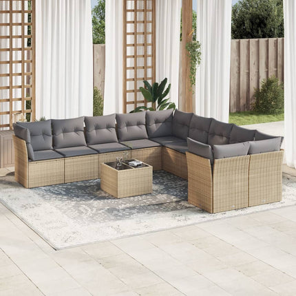 Loungegrupp för trädgården m. dynor 11 delar beige konstrotting