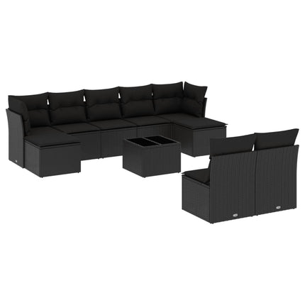 Loungegrupp 10 delar med svarta dynor konstrotting