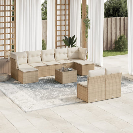 Soffgrupp för trädgård med dynor 10 delar beige konstrotting