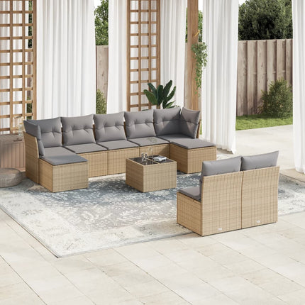 Soffgrupp för trädgård med dynor 10 delar beige konstrotting