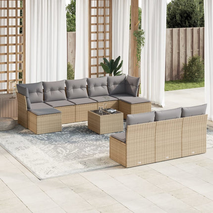 Loungegrupp för trädgården m. dynor 11 delar beige konstrotting