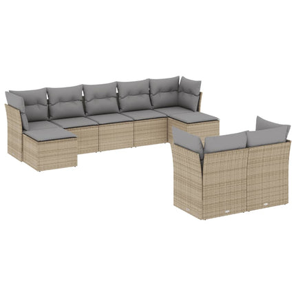 Soffgrupp för trädgården med dynor 9 delar beige konstrotting