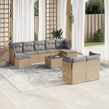 Soffgrupp för trädgård med dynor 10 delar beige konstrotting