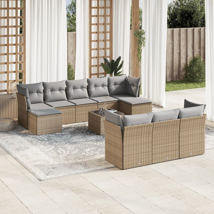 Loungegrupp för trädgården m. dynor 11 delar beige konstrotting
