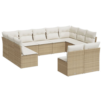 Loungegrupp för trädgården m. dynor 11 delar beige konstrotting
