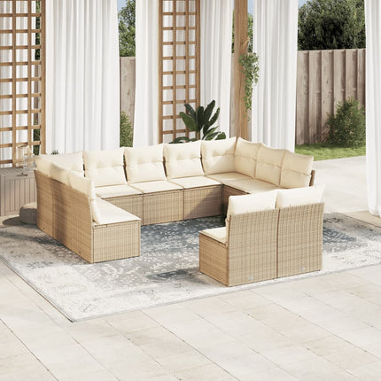 Loungegrupp för trädgården m. dynor 11 delar beige konstrotting
