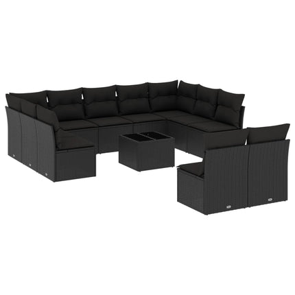 Loungegrupp med dynor 12 delar svart konstrotting