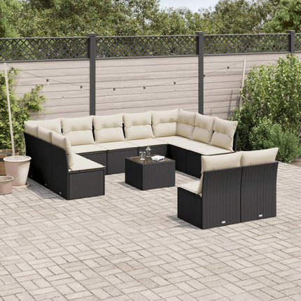 Loungegrupp med dynor 12 delar svart konstrotting