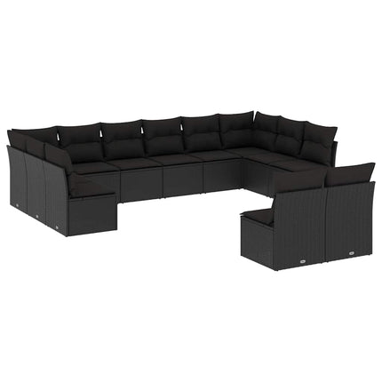Loungegrupp med dynor 12 delar svart konstrotting