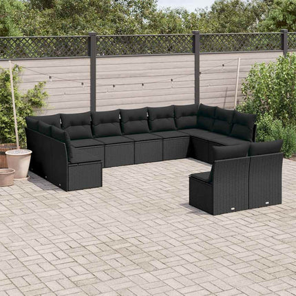 Loungegrupp med dynor 12 delar svart konstrotting