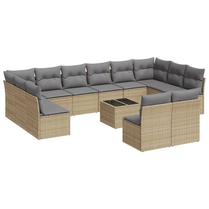 Soffgrupp för trädgården med dynor 13 delar beige konstrotting