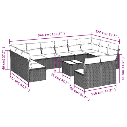 Soffgrupp för trädgården med dynor 13 delar beige konstrotting
