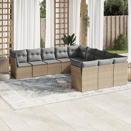 Loungegrupp för trädgården m. dynor 11 delar beige konstrotting