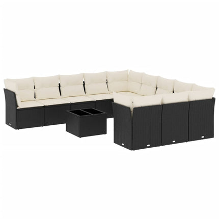 Loungegrupp med dynor 12 delar svart konstrotting