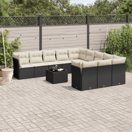 Loungegrupp med dynor 12 delar svart konstrotting
