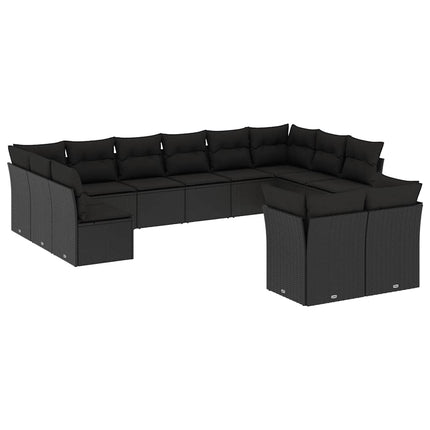 Loungegrupp med dynor 12 delar svart konstrotting