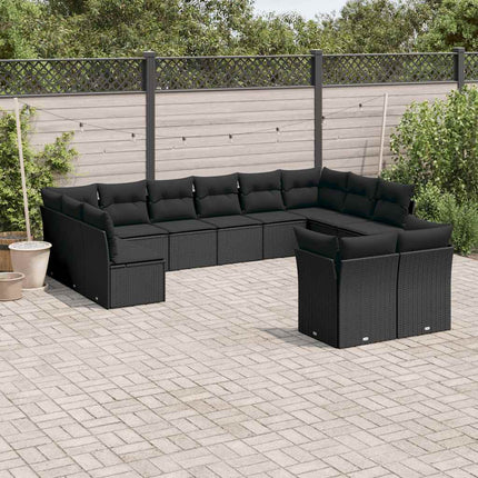 Loungegrupp med dynor 12 delar svart konstrotting