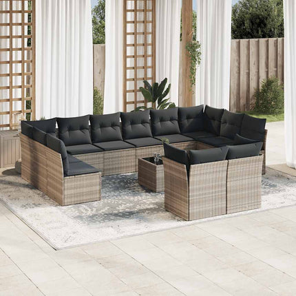 Trädgårdssoffset med dynor 13 delar ljusgrå konstrotting