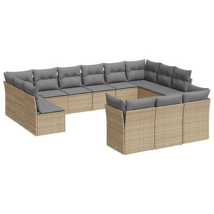 Soffgrupp för trädgården med dynor 13 delar beige konstrotting