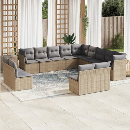 Soffgrupp för trädgården med dynor 13 delar beige konstrotting
