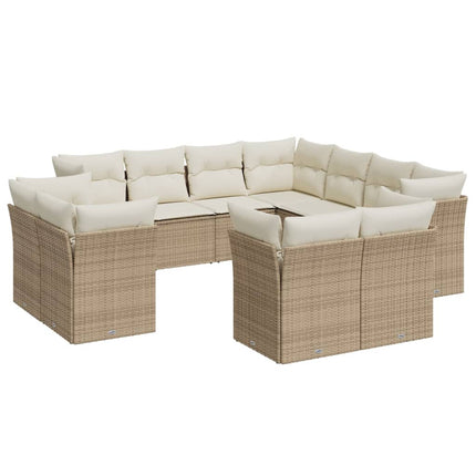 Loungegrupp för trädgården m. dynor 11 delar beige konstrotting