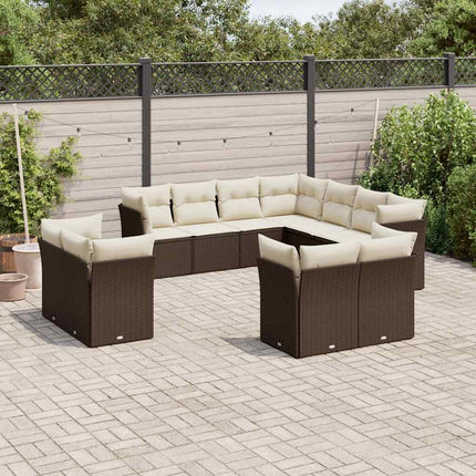Loungegrupp för trädgården 11 delar brun konstrotting