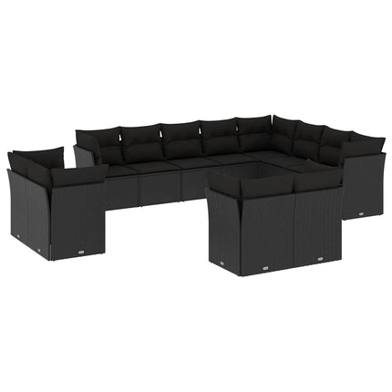 Loungegrupp med dynor 12 delar svart konstrotting