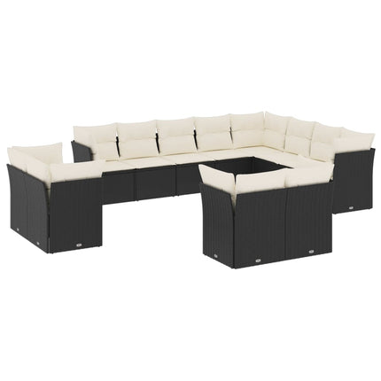 Loungegrupp med dynor 12 delar svart konstrotting