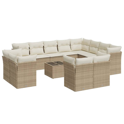 Soffgrupp för trädgården med dynor 13 delar beige konstrotting