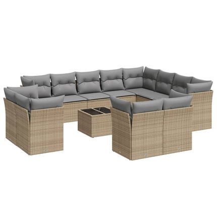 Soffgrupp för trädgården med dynor 13 delar beige konstrotting