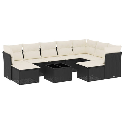 Loungegrupp 10 delar med svarta dynor konstrotting
