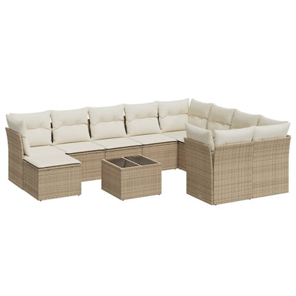 Loungegrupp för trädgården m. dynor 11 delar beige konstrotting