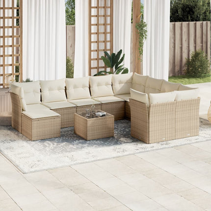 Loungegrupp för trädgården m. dynor 11 delar beige konstrotting