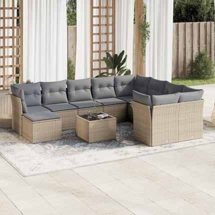 Loungegrupp för trädgården m. dynor 11 delar beige konstrotting