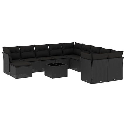 Loungegrupp med dynor 12 delar svart konstrotting