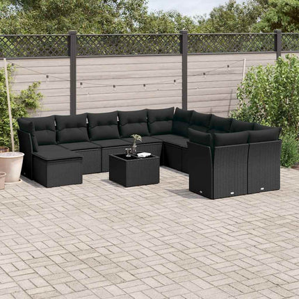 Loungegrupp med dynor 12 delar svart konstrotting