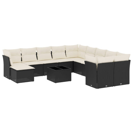 Loungegrupp med dynor 12 delar svart konstrotting
