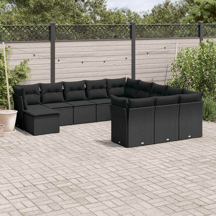 Loungegrupp med dynor 12 delar svart konstrotting