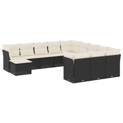 Loungegrupp med dynor 12 delar svart konstrotting