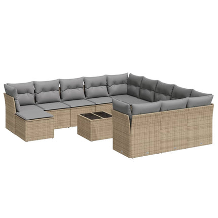 Soffgrupp för trädgården med dynor 13 delar beige konstrotting