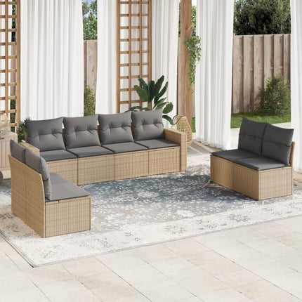 Soffgrupp för trädgården med dynor 9 delar beige konstrotting
