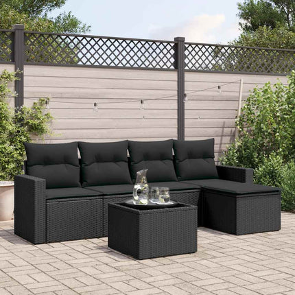 Loungegrupp med dynor 6 delar svart konstrotting