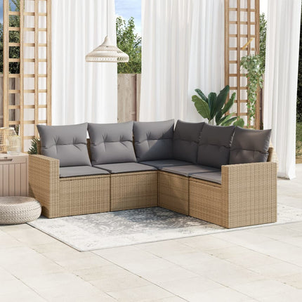 Soffgrupp för trädgården med dynor 5 delar beige konstrotting