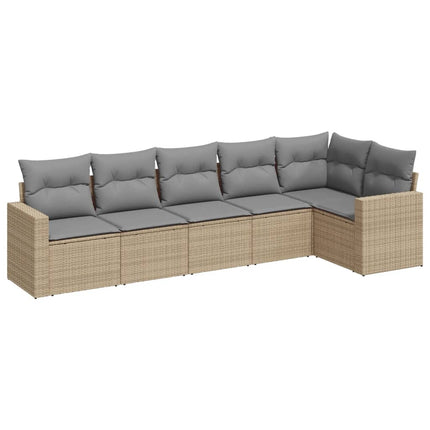 Soffgrupp för trädgården med dynor 6 delar beige konstrotting