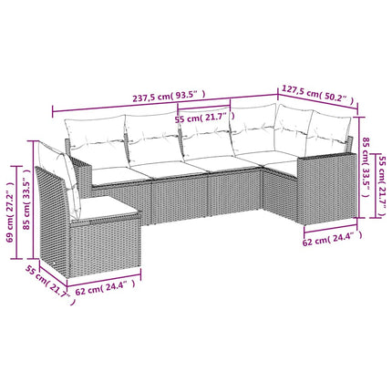 Loungegrupp med dynor 6 delar svart konstrotting