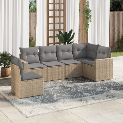 Soffgrupp för trädgården med dynor 6 delar beige konstrotting