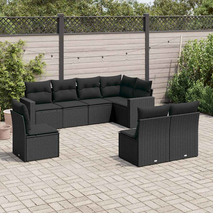 Loungegrupp för trädgården med dynor 8 delar svart konstrotting
